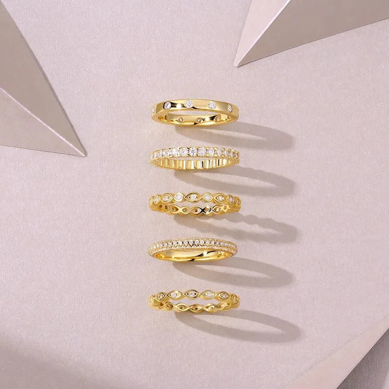 Golden Music wedding ring set with moissanite centre stone on gold-plated S925 silver band in gift box