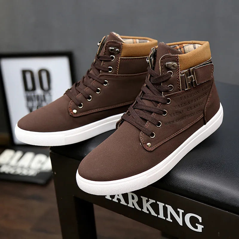 Men's Martin boots lace-up flat canvas work boots with frosted finish rubber sole low heel round toe