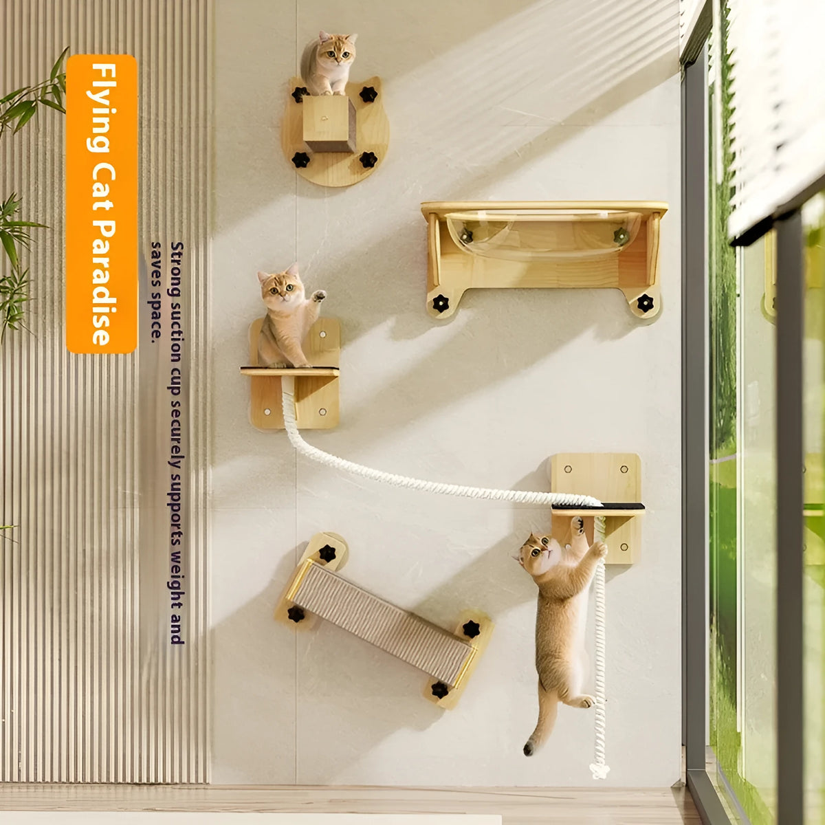Sisal cat scratching post in space capsule design with sucker attachment for indoor use