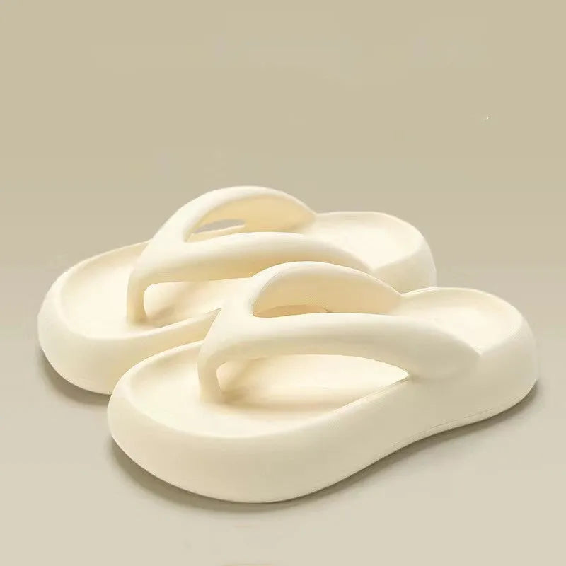 Solid colour thick-soled EVA flip-flops with a bow detail on the strap in black, green, pink, rose red, or white.