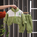 Fleece-lined plaid suit for boys and girls with nylon outer in green colour choice