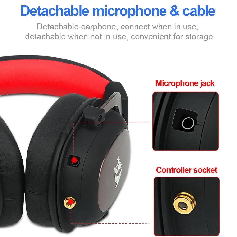 Black H710 game earphones with active noise reduction, 7.1 USB connection, imitation protein earmuffs, and braided cable