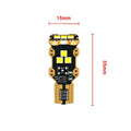 Single white T15 automotive reverse light bulb with PVC housing on a plain background.