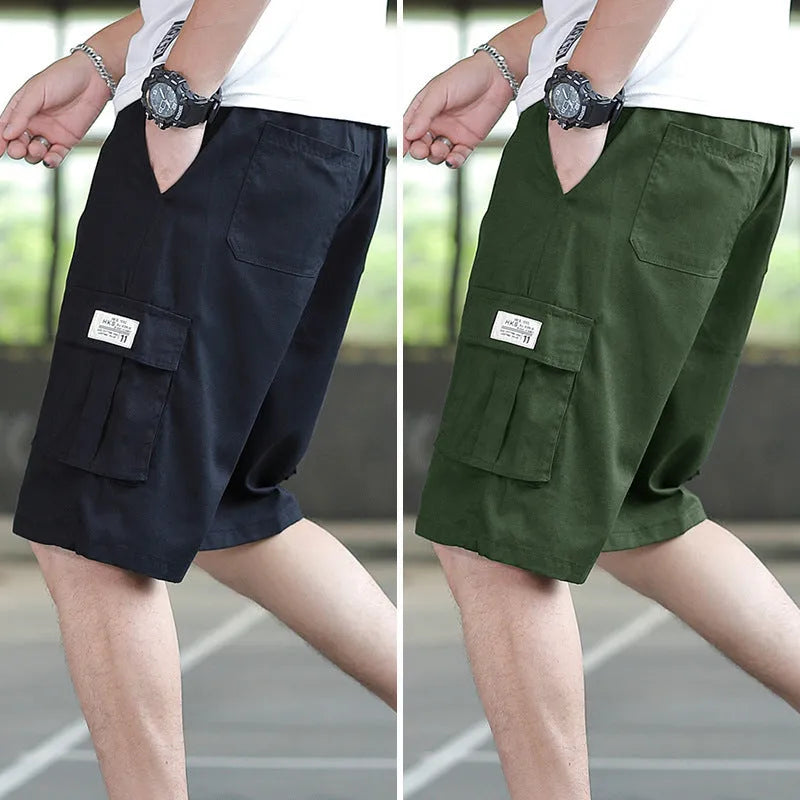 Man wearing loose-fit khaki casual trousers, showing the Korean style and thin fabric texture.