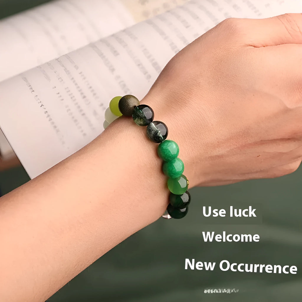 Natural agate energy bracelet with Chinese lucky symbols in three bead sizes
