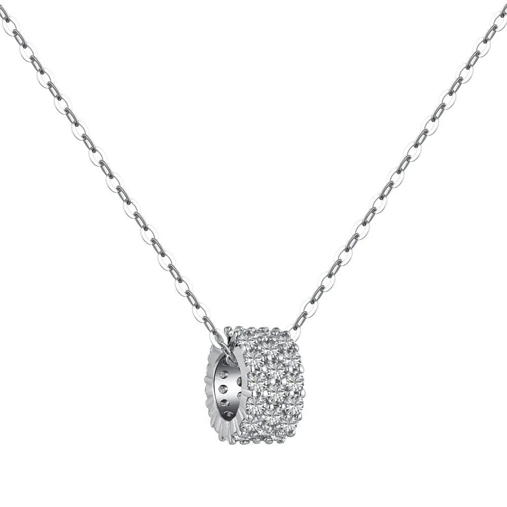 925 silver necklace with small waist pendant and platinum electroplate finish on white background