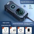 80W wireless portable car tyre inflator with USB charging and LED light, black ABS elastic paint body