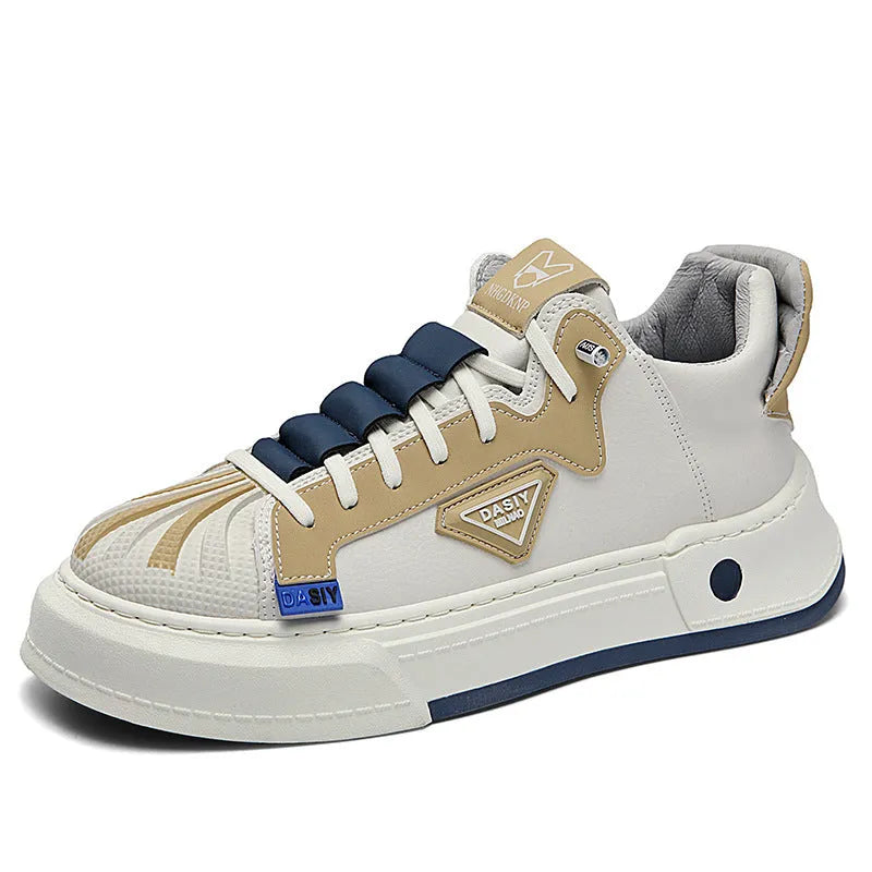 Men's beige and black casual sneakers with mesh lining and elastic band closure