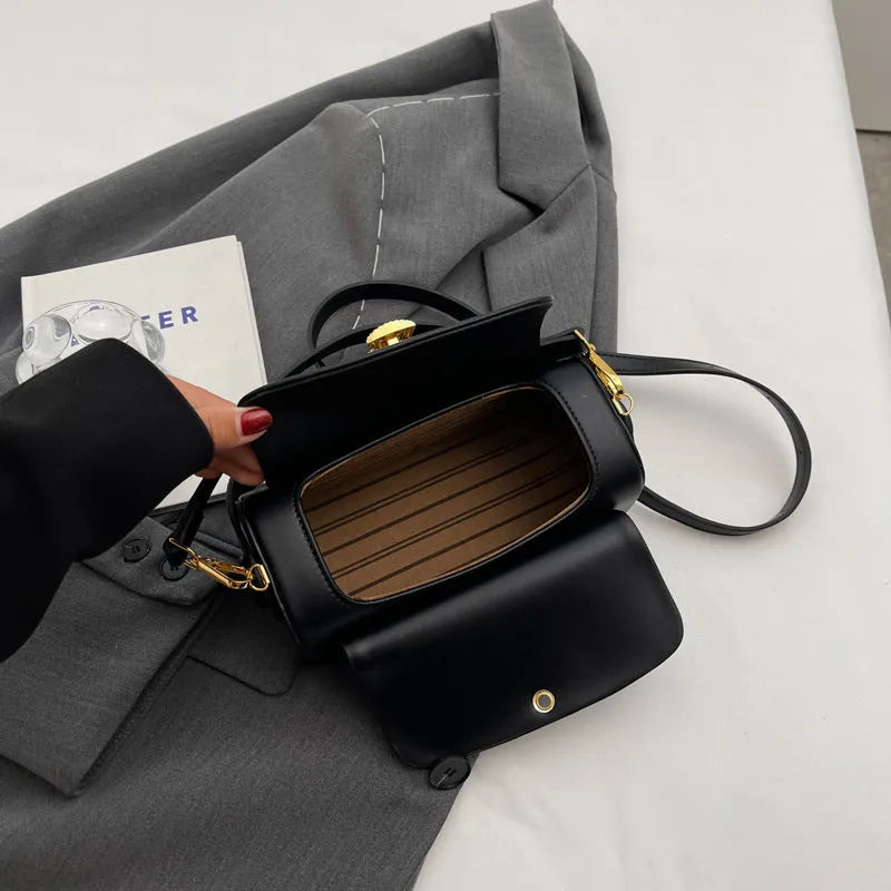 Personalised women's PU leather shoulder messenger bag with letter monogram and decorative stitching