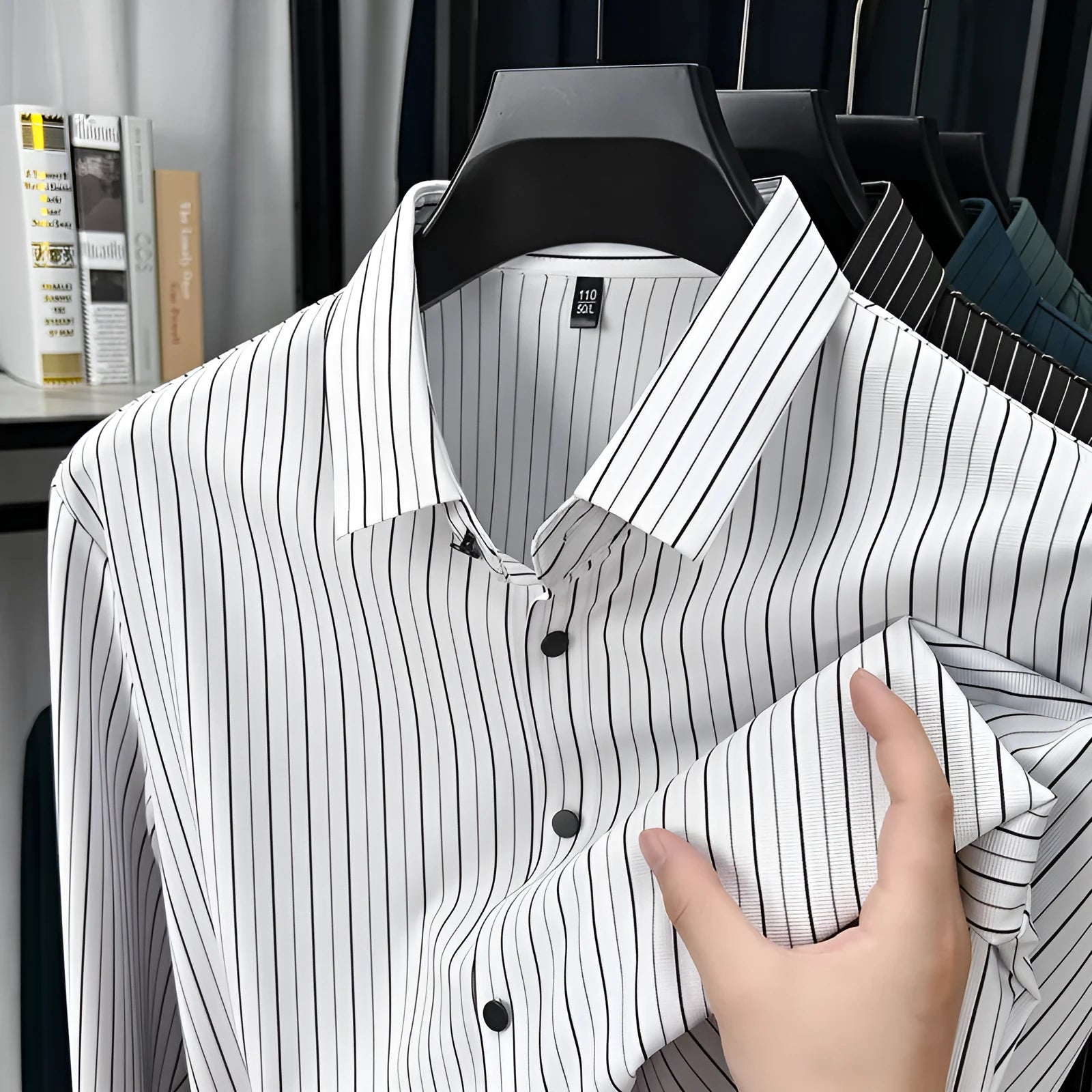 Vertical striped men's cardigan shirt in long sleeve, available in multiple colours and sizes spring autumn
