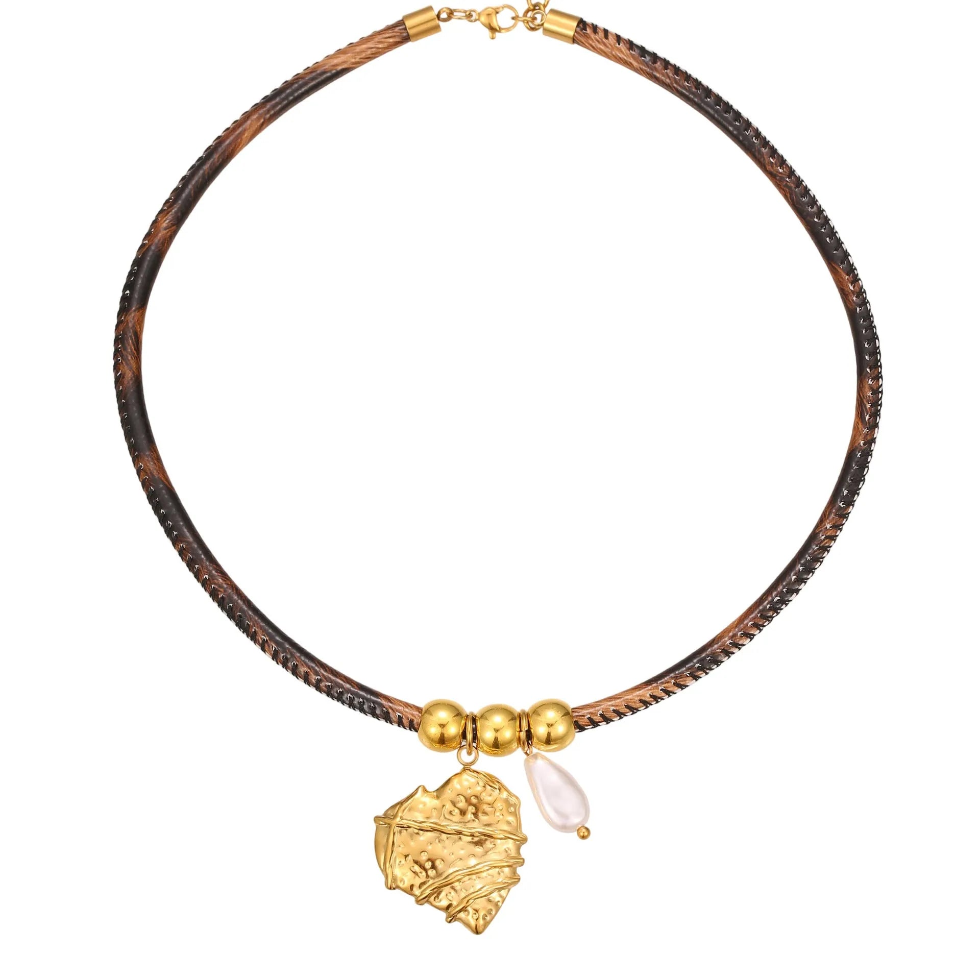 Geometric leopard pendant necklace on adjustable stainless steel chain with 18K gold electroplating