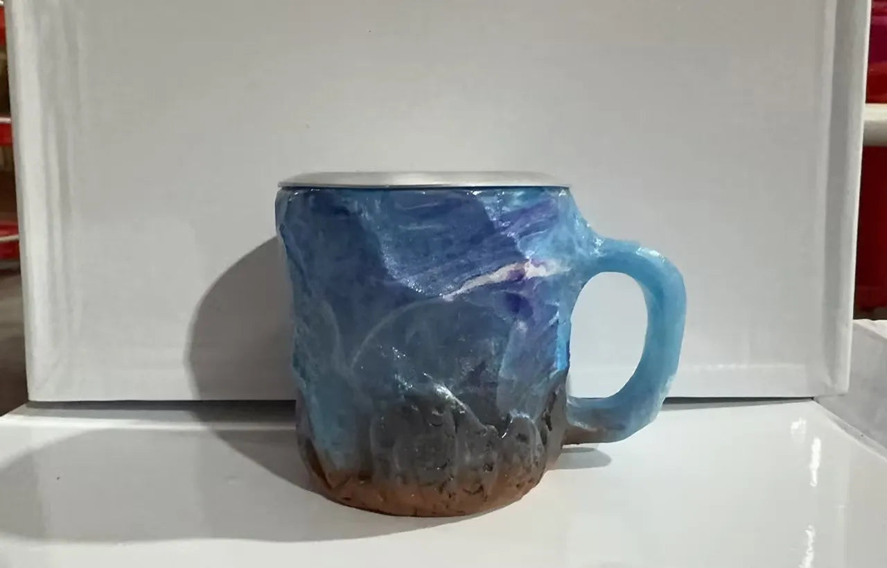 Resin mineral crystal coffee mug with handle showing clear design and colour options