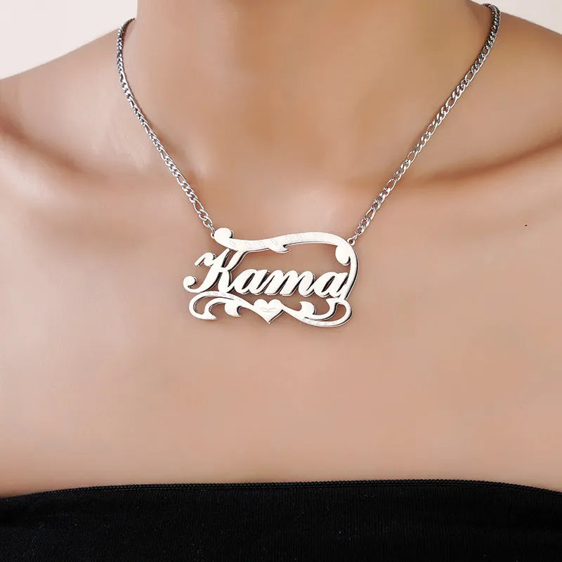 Customised double-layer wave heart necklace in gold or silver stainless steel with adjustable chain.