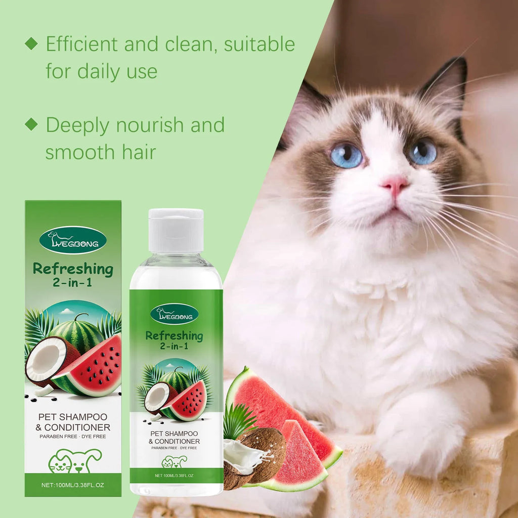 100ml pet 2-in-1 shampoo bottle with watermelon and coconut extracts measuring 3.8x12.8cm