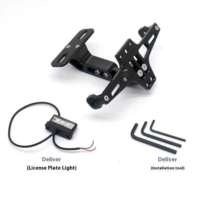 Aluminum alloy license plate holder support bracket with integrated lights in black finish