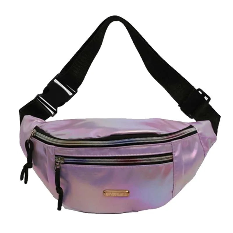 Waterproof PU laser waist bag 31x15x8cm contrast colour street trend