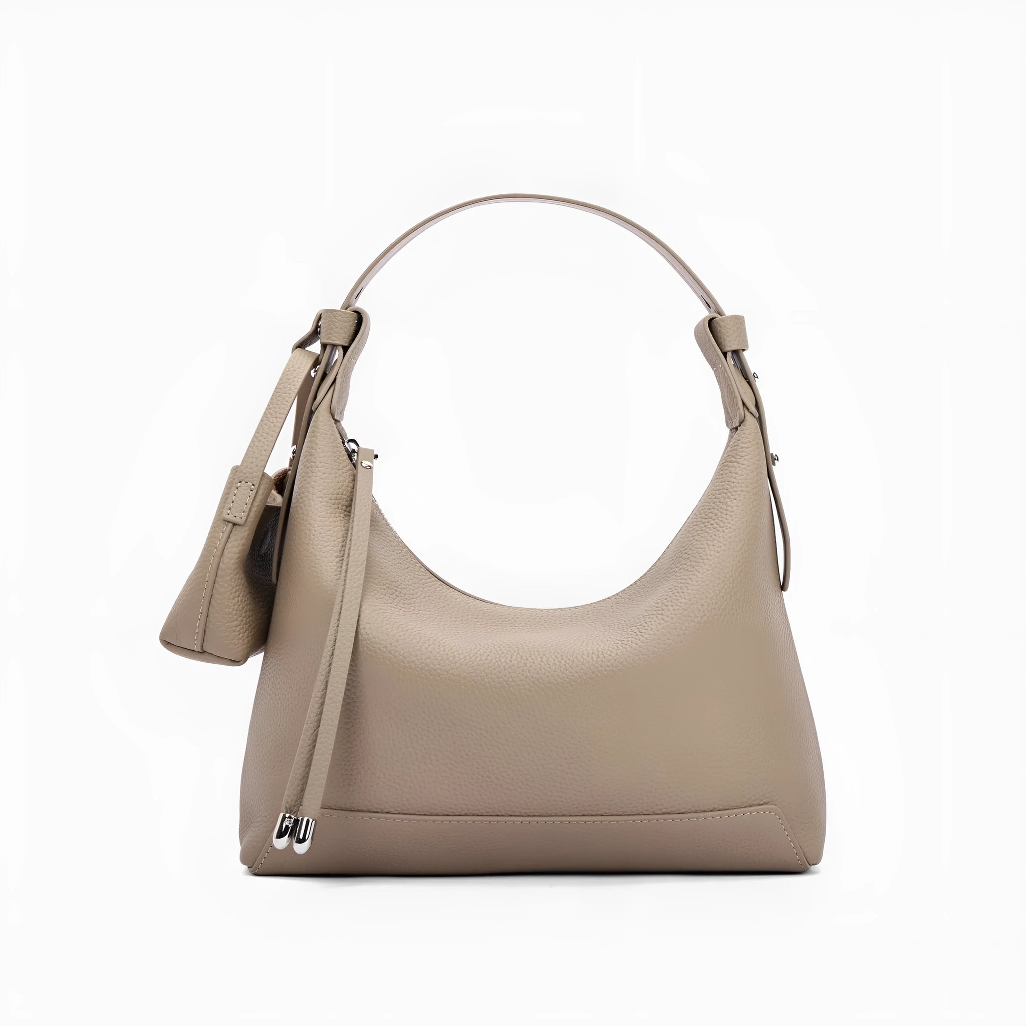 Genuine cowhide leather shoulder bag in urban simplicity style with visible sewing thread details