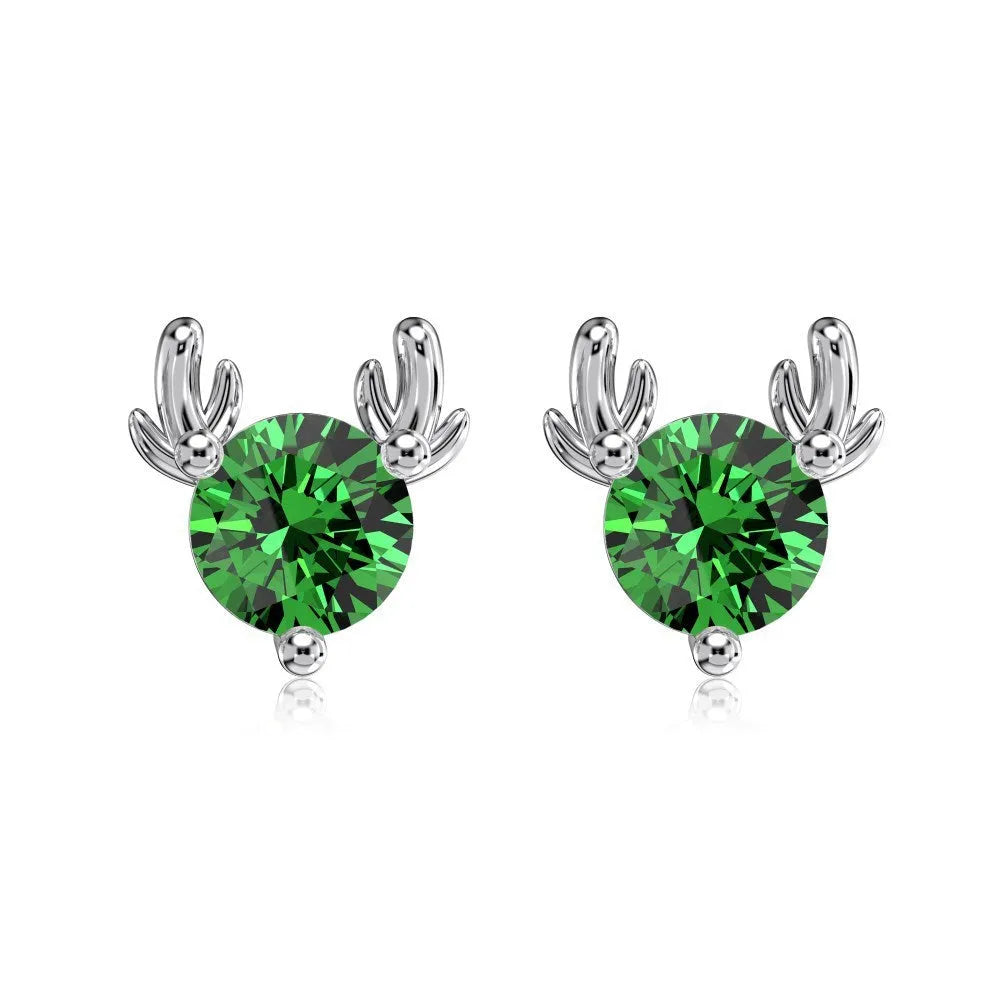 S925 sterling silver geometric elk horn stud earrings for women with electroplated finish