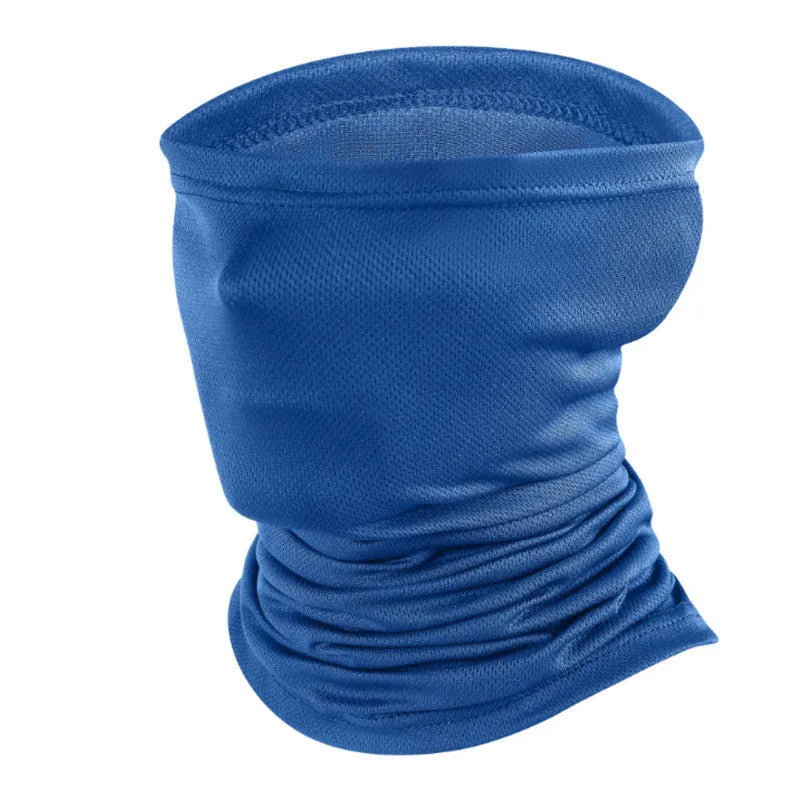 Multifunctional sports scarf in polyester fabric with filter pockets shown in various colours