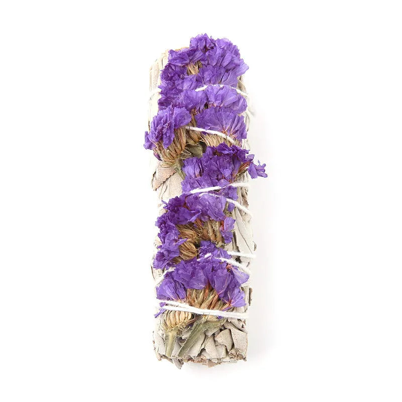 White sage and red rose petal incense bundle for fresh air with colourful dried botanicals