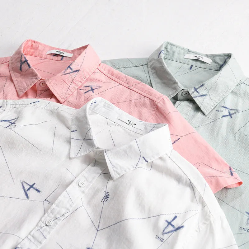 Men's loose fit cotton short sleeve shirt with letter print in light green colour