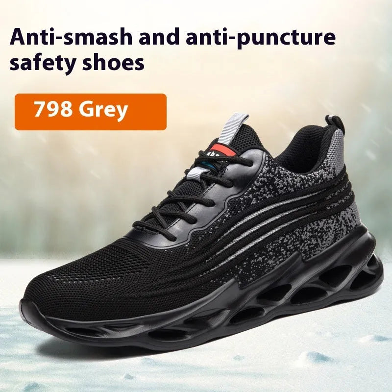 Brown leather labour protection safety shoes with rubber sole, shown on a white background.