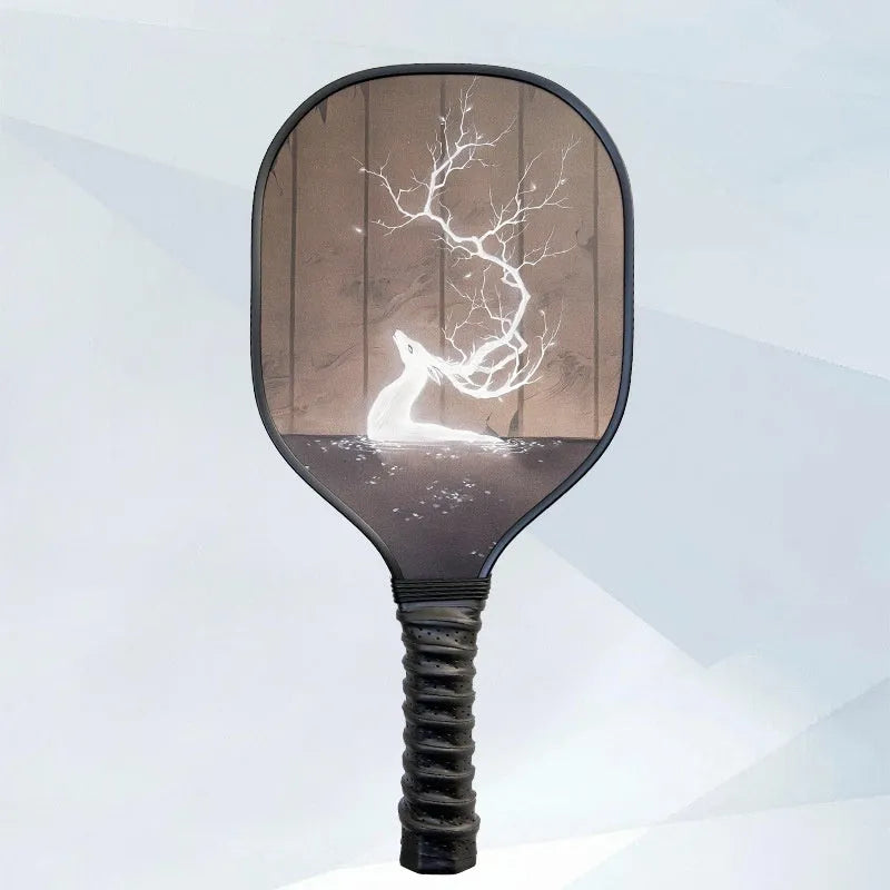 Wooden pickleball paddle racket 400x192x11mm in Starry Night Ancient Town design