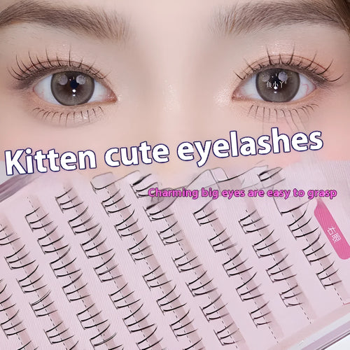 12-row segmented false eyelashes with sheer root and mixed 4-5-6mm lengths on a white background.