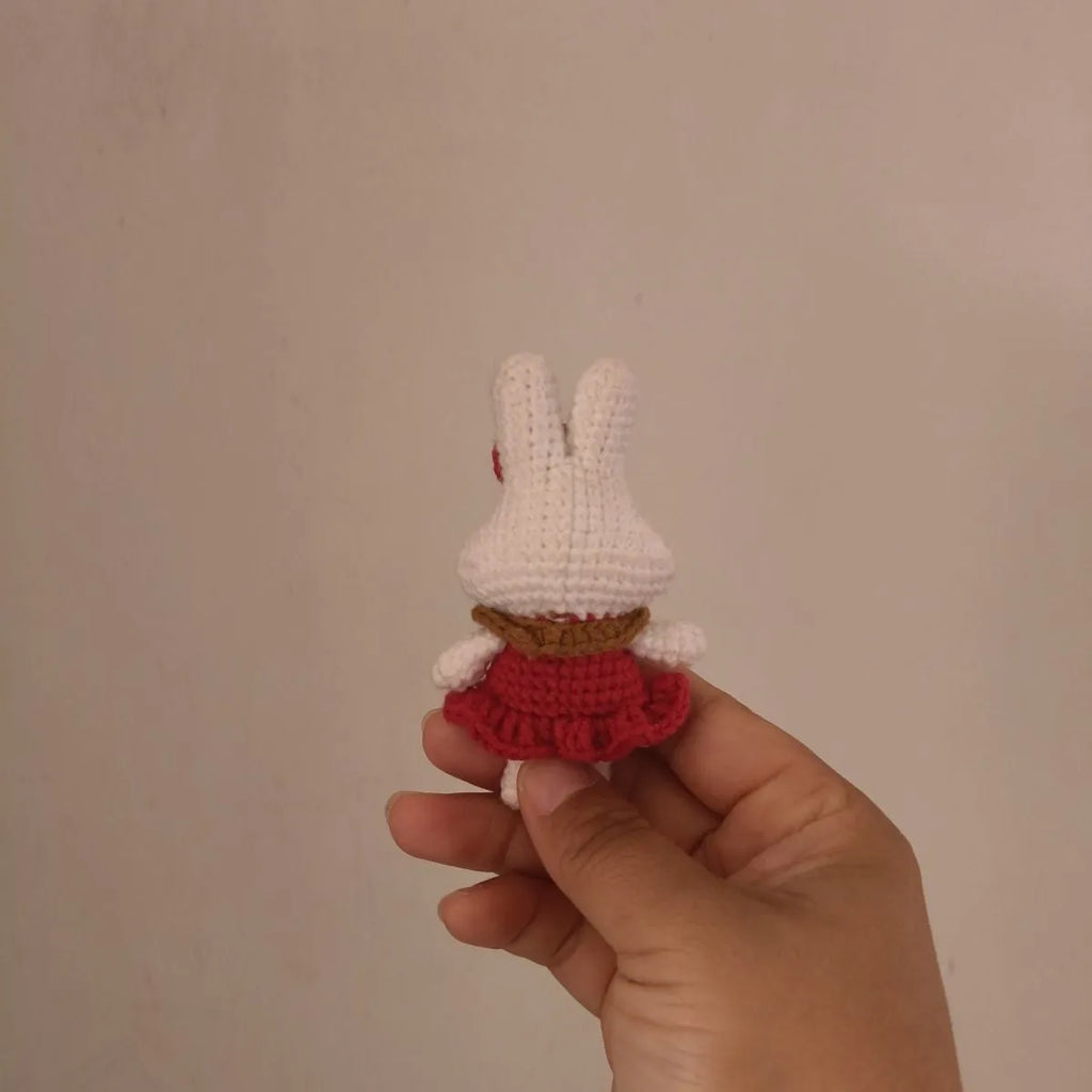 Hand-crocheted wool rabbit key chain pendant in amigurumi style