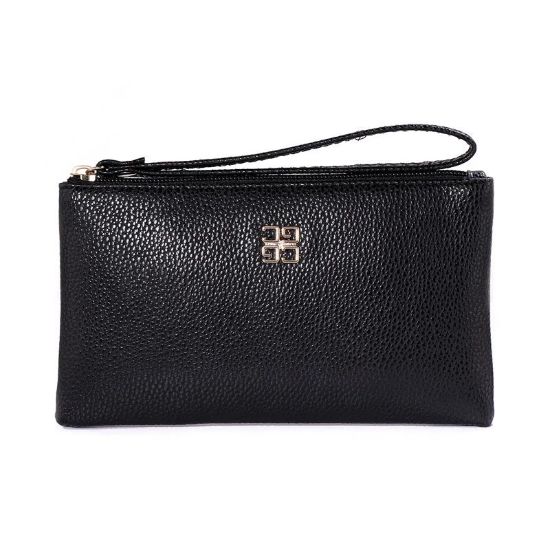 Long 55-inch PU leather zipper phone wallet handbag in solid colour with sewing line detail
