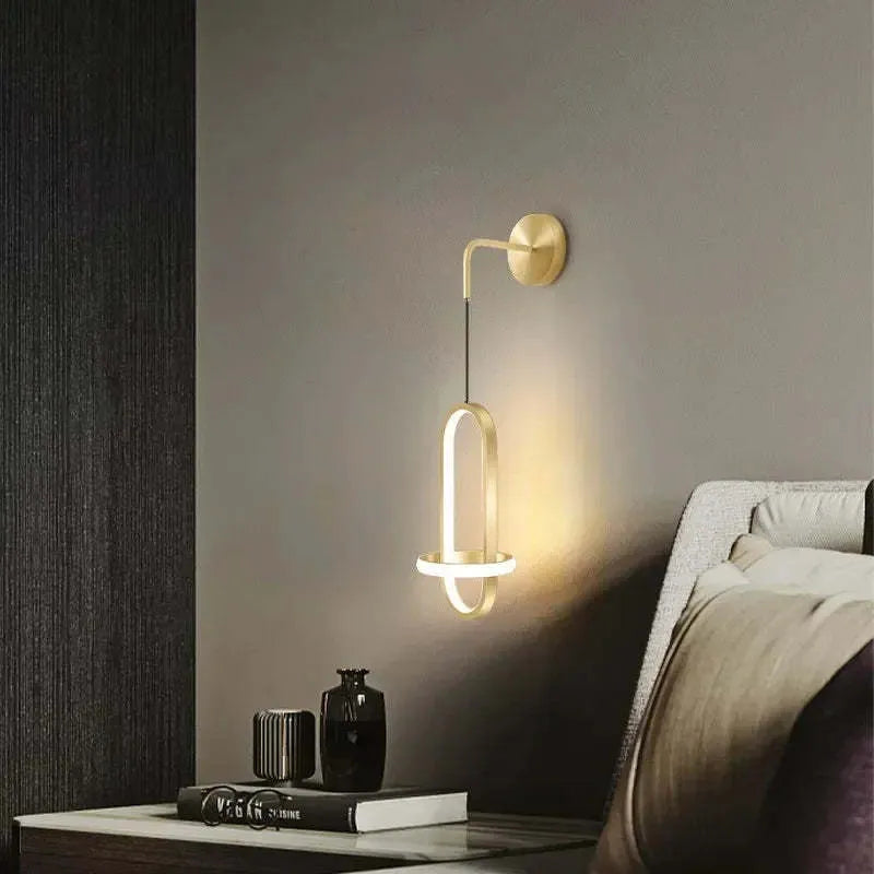 Nordic wall-mounted bedside lamp with iron shade in gold or black colour