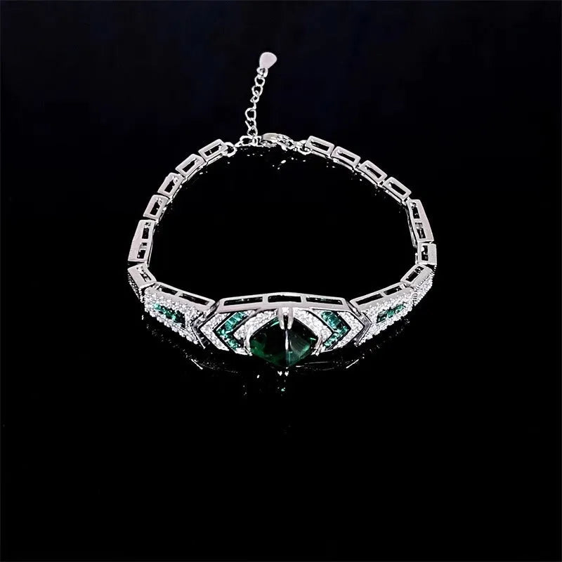 Heavy-duty retro zircon emerald bracelet for women, copper electroplated finish, round stones, SL1266 colour