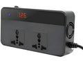 Black PC fireproof housing car power inverter with 220V AC socket and USB port, dimensions 149x74x35mm