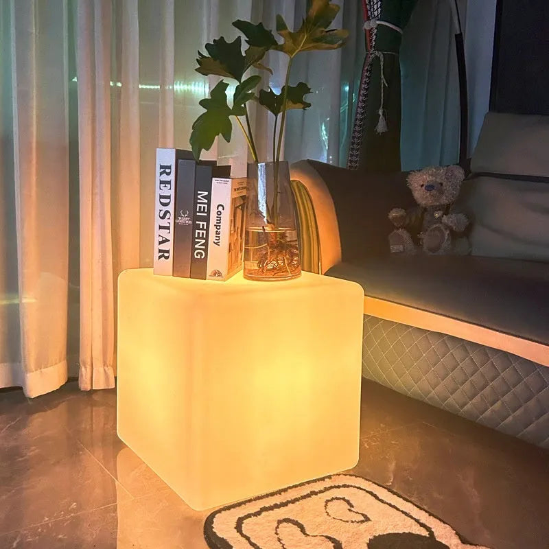 Modern square LED cube stool light for outdoor garden decoration with waterproof construction