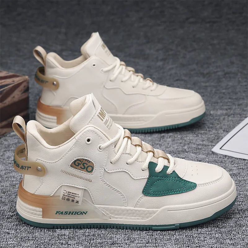 Men's high-top casual shoes in khaki canvas finish with rubber sole, slingback strap, and shallow ankle cut