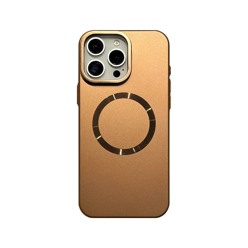 PC hard magnetic phone case with bracket in desert gold for iPhone 15