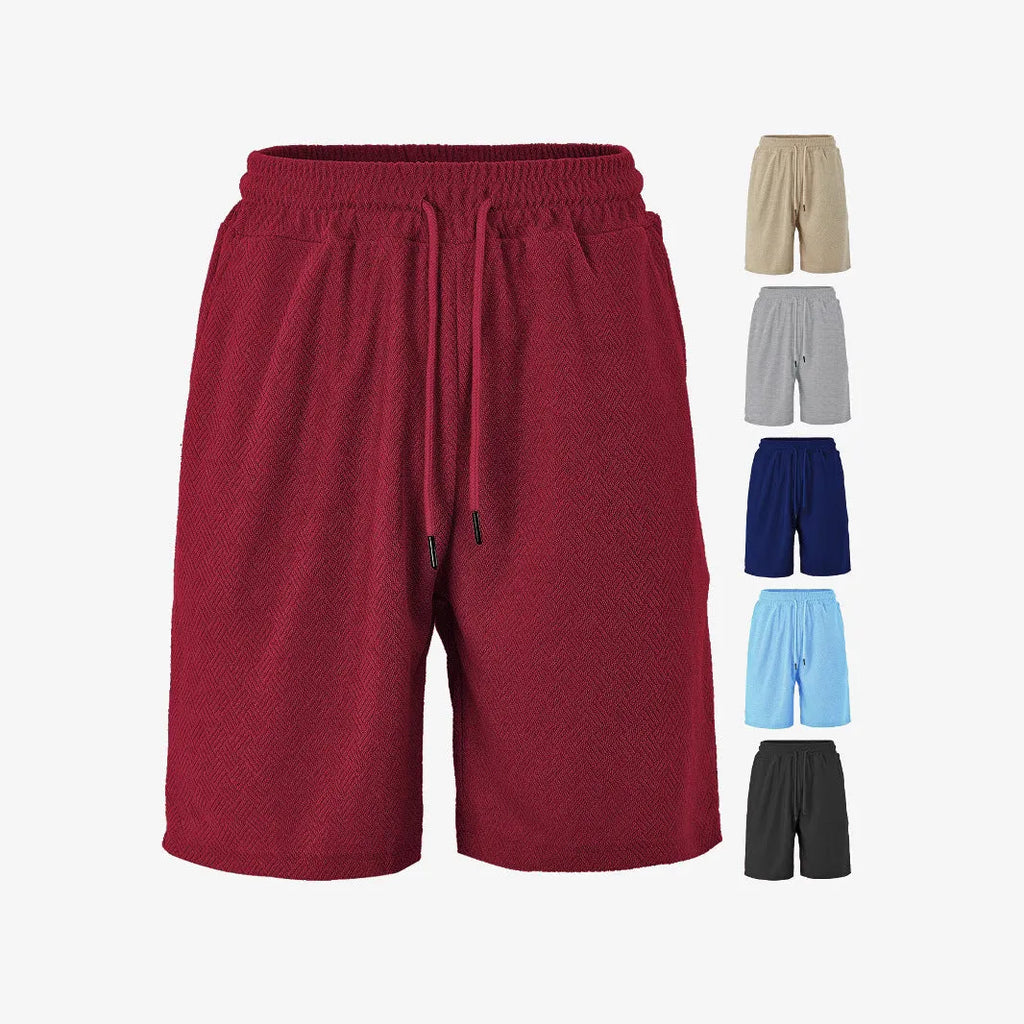 Men's loose fit towel jacquard casual shorts in navy blue, front view