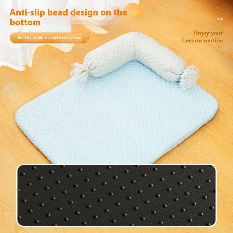 Candy color dog mat in blue, grey, and green cloth with four size options for small to large dogs