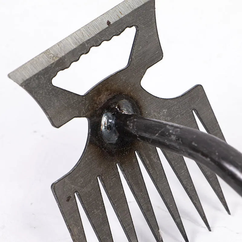 Weeding artifact rake with carbon steel 5 teeth head and green steel handle for garden soil turning