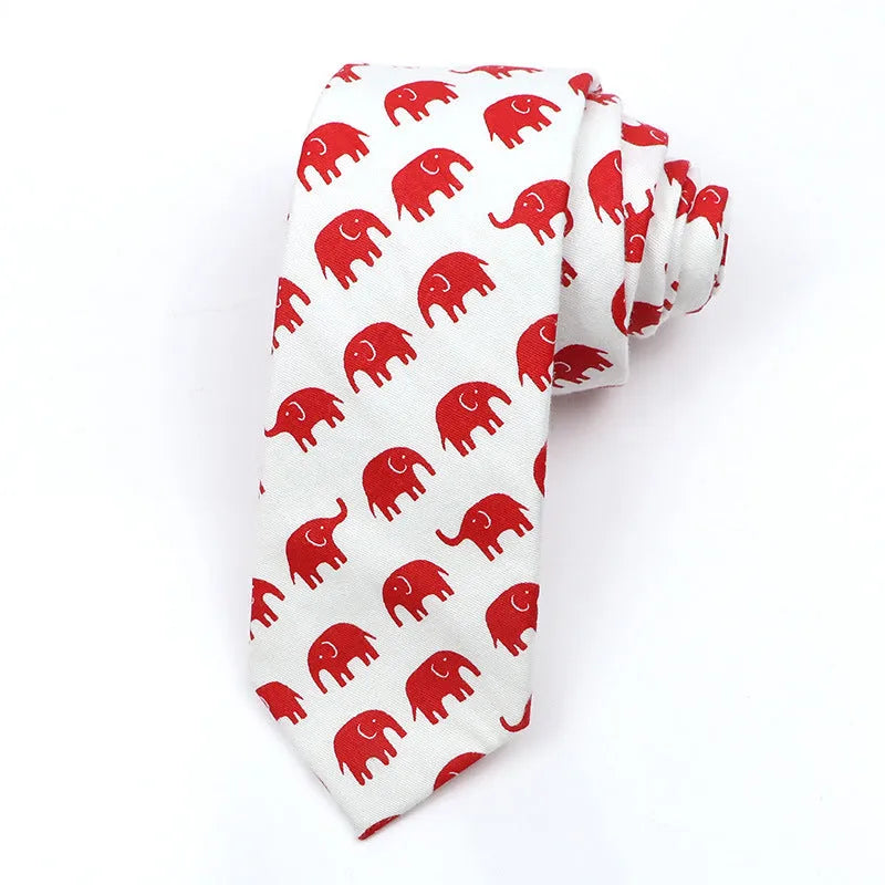 Narrow Korean style cotton bow tie with a printed cartoon pattern in various colours.