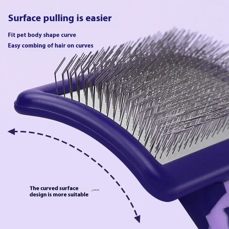 Hard curved needle pet comb for dogs with bristle brushes plastic build in purple colour