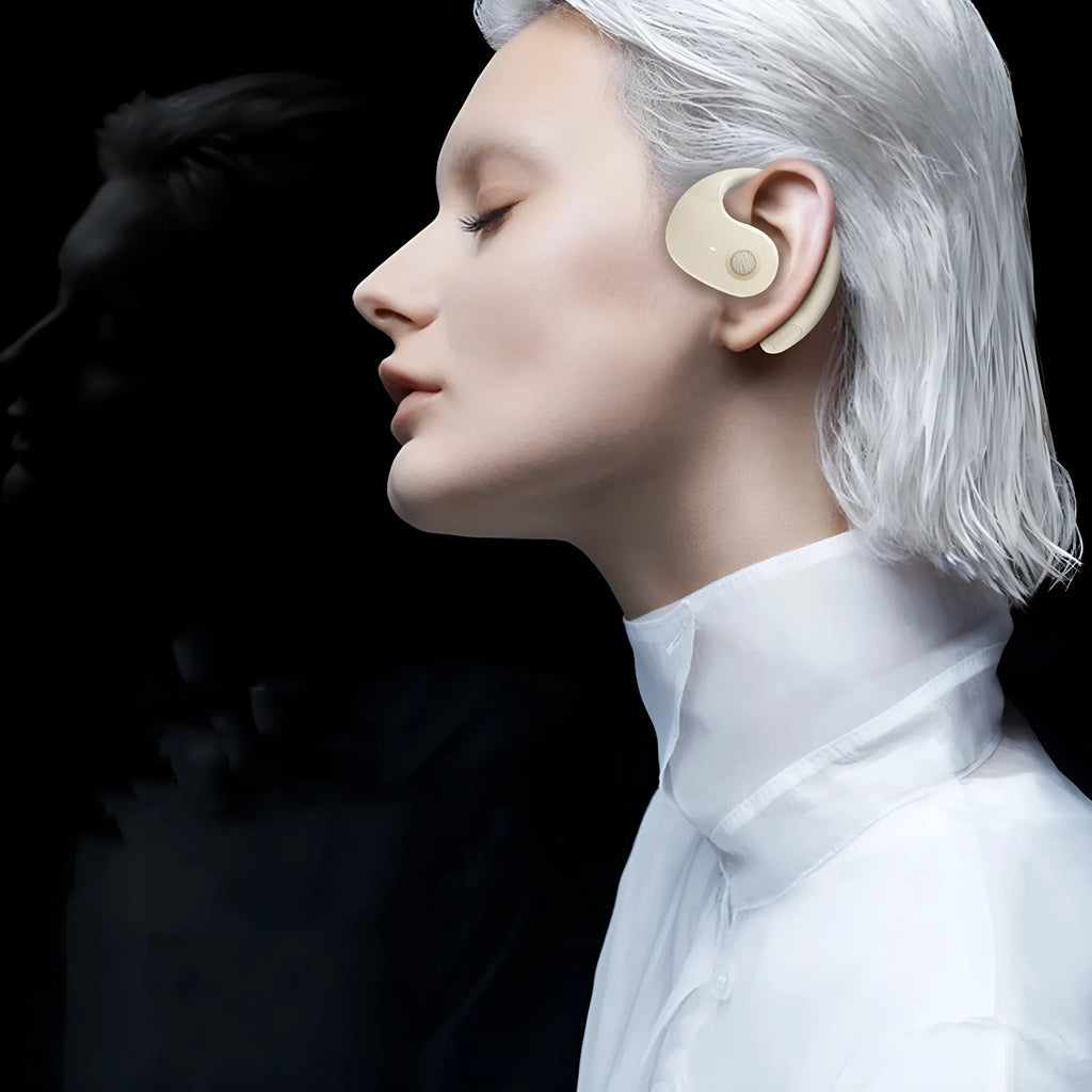 Pair of wireless sports ear hook headphones in black ABS material