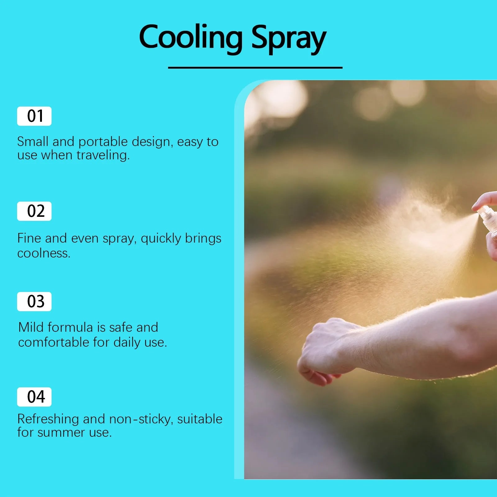 50ml cooling spray bottle with mint extract for outdoor summer use