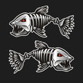 Horror skeleton shark fish-skeleton hanger reflective bumper stickers in three size pairs