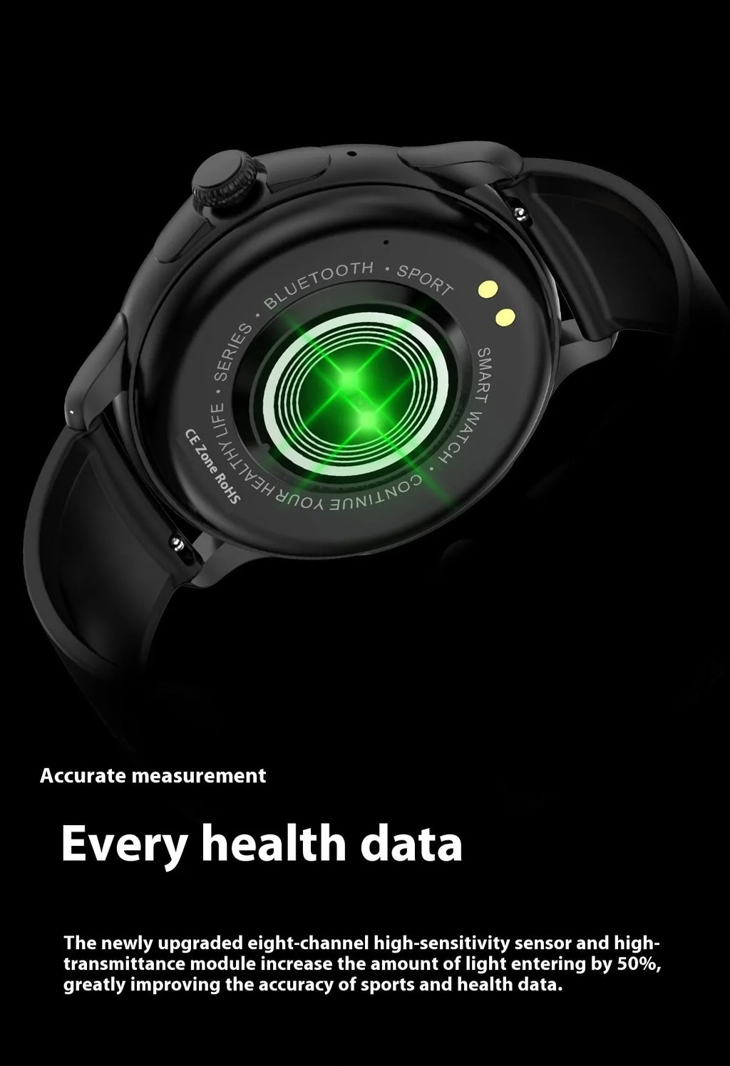 Hk49 smart sports watch with heart rate and blood glucose monitoring, black colour, touch screen display