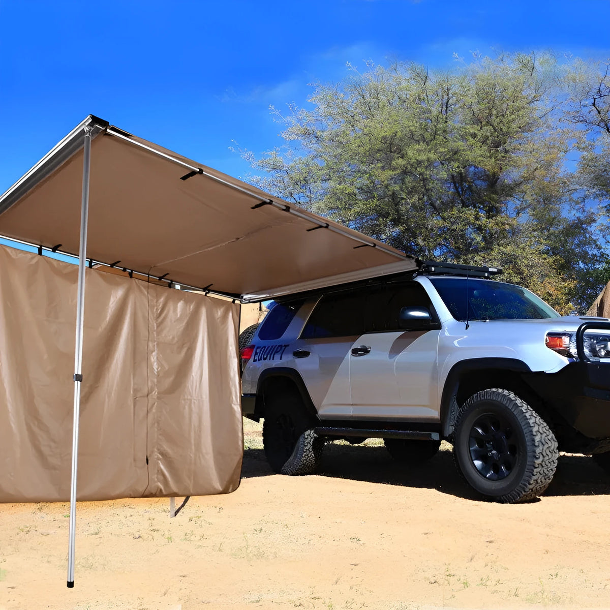 Single layer two-bedroom camping tent with aluminium alloy poles, 200x200x118cm, black glue coating, set up outdoors