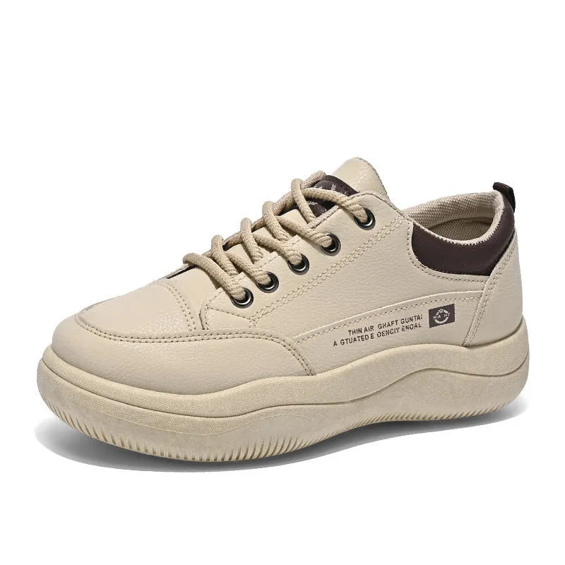 Women's Korean-style white synthetic leather shoes with cross straps and lace-up design