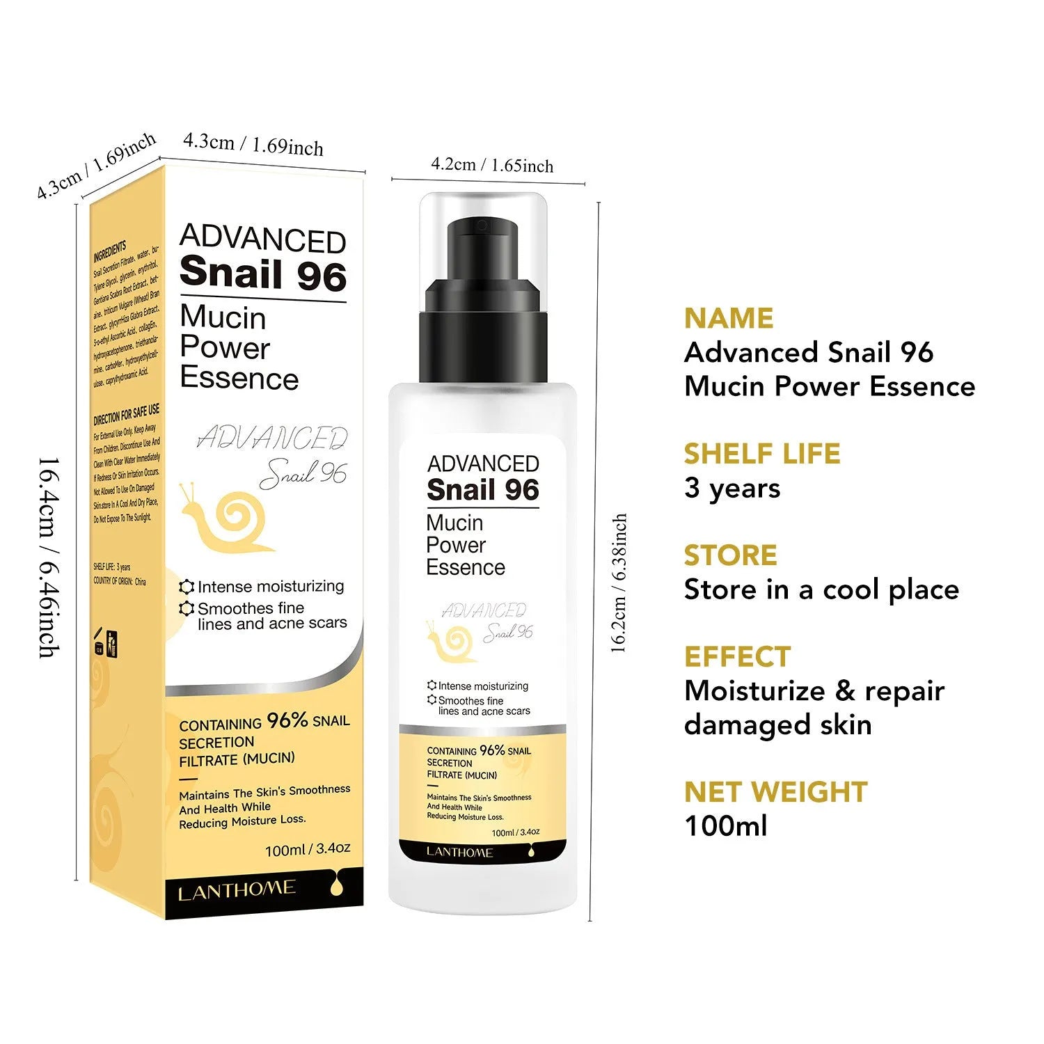Snail Snail Serum 100ml bottle of moisturising facial essence liquid with snail secretion filtrate