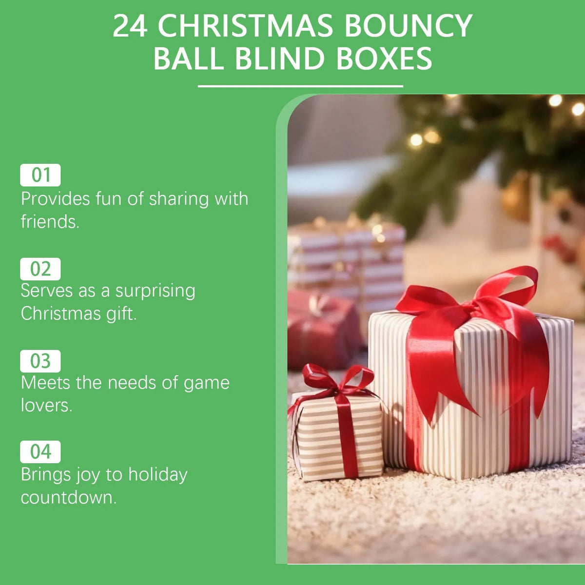 24-grid Christmas elastic ball blind box with rubber balls in assorted colours, party favour toy