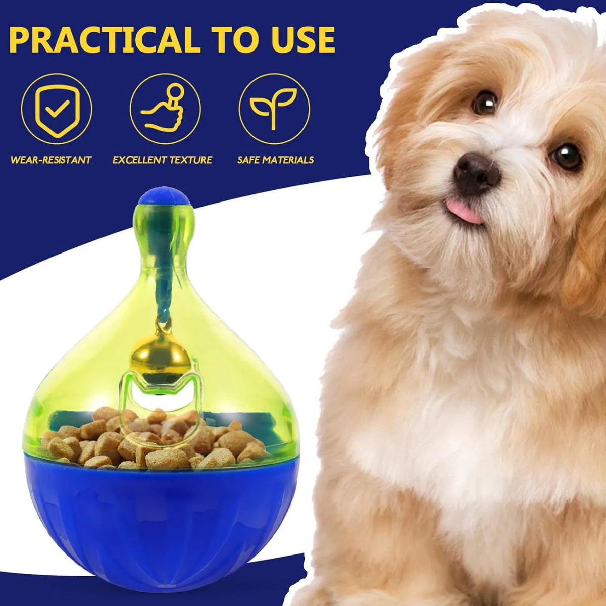 Interactive dog treat ball dispenser tumbler toy in size L, 14x10x10cm lightweight design for small medium pets